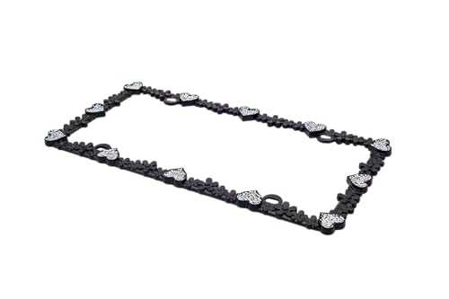 Creathome 3D Shining Daisy Heart License Plate Frame from Pure Zinc Alloy Metal Perfect Plate Holder, Matt Black with Silver Glitter Luminously Heart - color: Matt Black with Silver Glitter, Luminously Heart