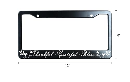 Black Thankful Grateful Blessed Stainless Steel License Plate Frame for Men/Women with 2 Screw Caps for US/CA Vehicles - color: Thankful Grateful Blessed