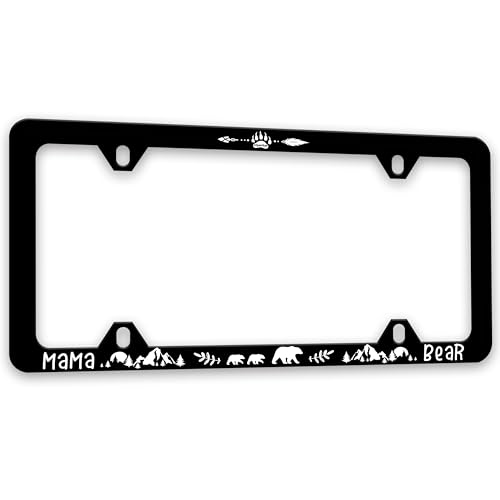 Mama Bear License Plate Frame Animal Forest Mountain License Plate Holders Funny Auto Accessory Bracket Stainless Steel License Plate Frames with Screws for Women Men 6x12 Inch 4 Holes - color: Mama Bear