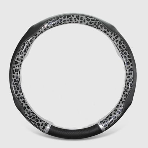 Peach Wood Grain Steering Wheel Cover Anti-Slip Breathable Durable Leather Four Seasons Universal 15 Inch Car Wrap Cover (Leopard-Gray) - color: Leopard-Gray