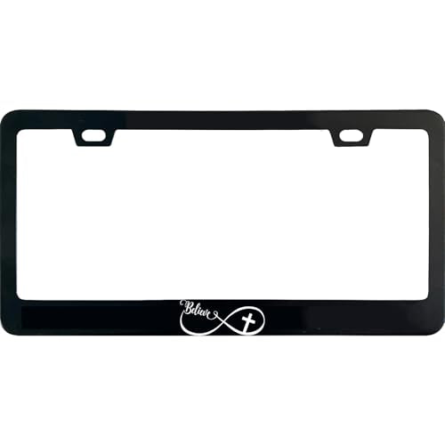 Infinity Believe Cross License Plate Frame, 12 X 6 Inch Black Stainless Steel Car Accessories for Women/Men, with 2 Holes & Screws - color: Infinity Believe Cross