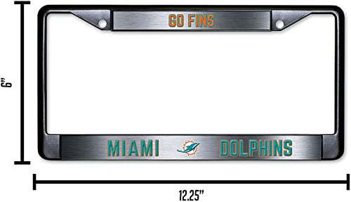 NFL Miami Dolphins Go Fins Black Chrome License Plate Frame - 2-Screw Mount - color: Dolphins