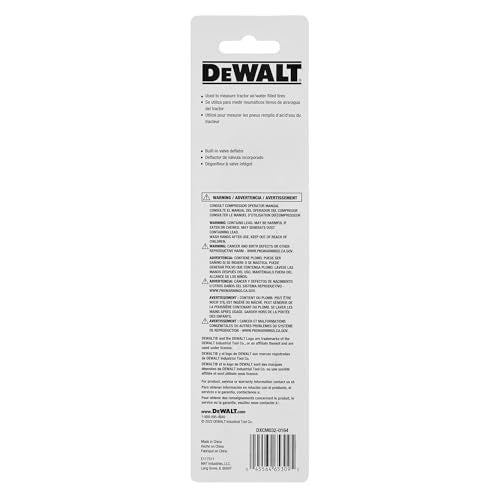 DEWALT Tractor Tire Pressure Gauge for Air/Water Filled Tires, 5-50 PSI, Ideal for Air/Water Filled Tractor Tires