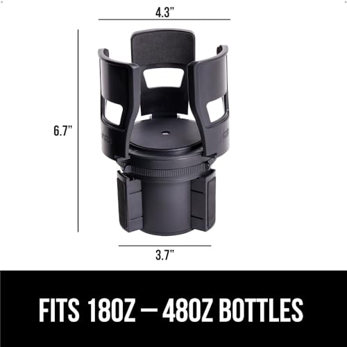 GORILLA GRIP Patent Pending Adjustable Car Cup Holder Expander, Keeps Water Bottle Secure, Expands to Fit 18 to 48 oz Large Bottles, Yeti, Owala, Stanley with Handle, Coffee Mug Insert for Cars, Black - color: Black