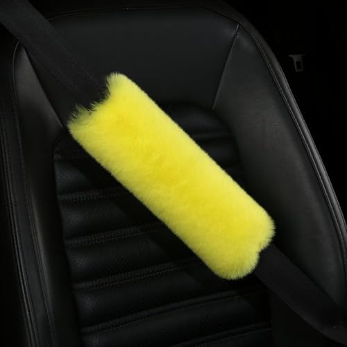 Pinbola 5pcs in 1 Set Faux Wool Steering Wheel Cover Soft Fluffy Handbrake Cover & Gear Shift Cover & 2pcs Seat Belt Shoulder Pads Warm Universal Fit for 15 Inch (Yellow) - color: Yellow