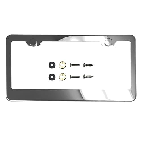 T304 Stainless Steel License Plate Frame – 8K Mirror Polish Finish, Rust-Resistant, Slim Design, Universal Fit, Includes Screw Caps, Washers & Stainless Steel Screws (Chrome) - color: Chrome