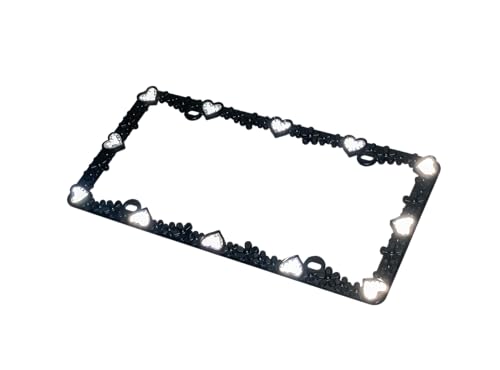 Creathome 3D Daisy Heart License Plate Frame from Pure Zinc Alloy Metal Perfect Plate Holder, Matt Black Daisy with Silver Reflective Heart - color: Matt Black with Silver Reflective Heart