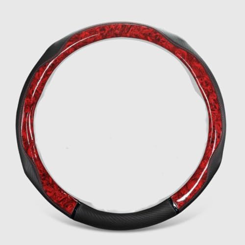 Peach Wood Grain Steering Wheel Cover Anti-Slip Breathable Durable Leather Four Seasons Universal 15 Inch Car Wrap Cover (Red) - color: Red
