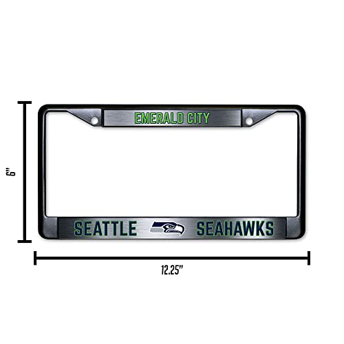 NFL Seattle Seahawks Emerald City Black Chrome License Plate Frame - 2-Screw Mount - color: Seahawks