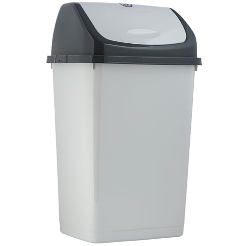 Superio Kitchen Trash Can 13 Gallon with Swing Lid, Plastic Tall Garbage Can Outdoor and Indoor, Large 52 Qt Recycle Bin and Waste Basket for Home, Office, Garage, Patio, Restaraunt (Smoke) - size: 13 Gallon, style: 1 Pack