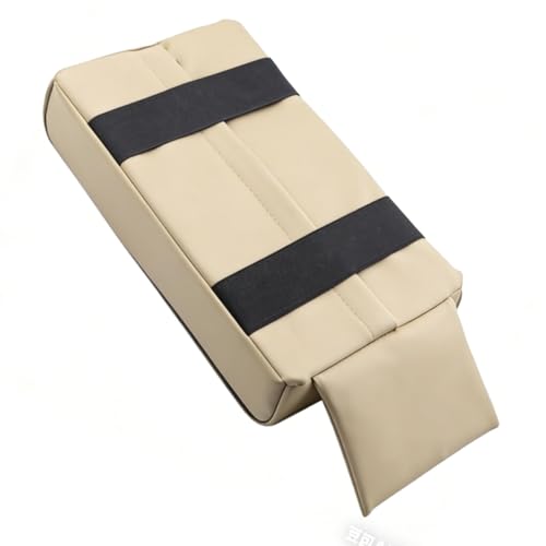PU Leather Armrest Cushion with Cup Holder, Car Center Console Pad with Front Storage Pocket, Elbow Rest Pillow, Universal Car Armrest Seat Box Cover Protector - Beige - color: Beige