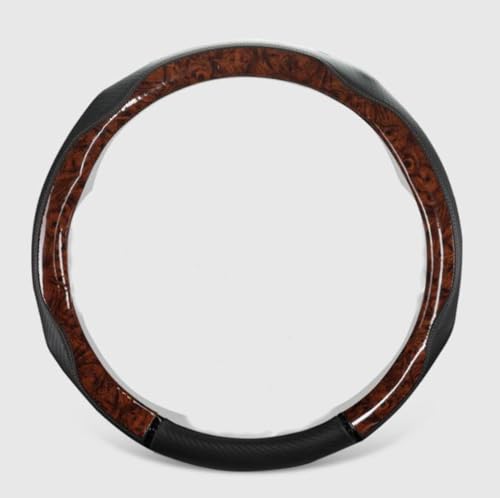 Peach Wood Grain Steering Wheel Cover Anti-Slip Breathable Durable Leather Four Seasons Universal 15 Inch Car Wrap Cover (Coffee) - color: Coffee