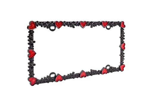 Creathome 3D Shining Daisy Heart License Plate Frame from Pure Zinc Alloy Metal Perfect Plate Holder, Matt Black with Red Glitter, Luminously Heart - color: Matt black with Red Glitter, Luminously Heart