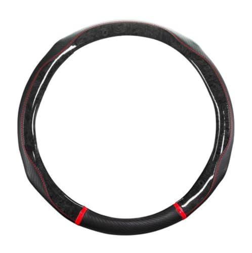 Peach Wood Grain Steering Wheel Cover Anti-Slip Breathable Durable Leather Four Seasons Universal 15 Inch Car Wrap Cover (Black-Red) - color: Black-Red