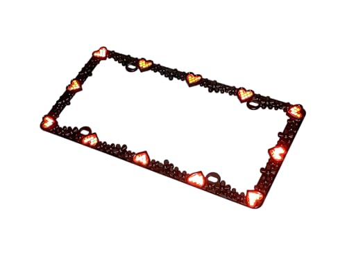 Creathome 3D Daisy Heart License Plate Frame from Pure Zinc Alloy Metal Perfect Plate Holder, Matt Black Daisy with Red Reflective Heart - color: Matt Black with Red Reflective Heart
