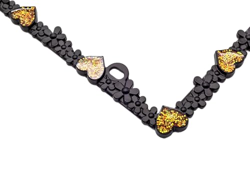 Creathome 3D Shining Daisy Heart License Plate Frame from Pure Zinc Alloy Metal Perfect Plate Holder, Matt Black with Gold Glitter, Luminously Heart - color: Matt Black with Gold Glitter, Luminously Heart