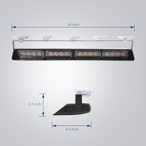 2 in 1 LED Emergency Dash Strobe Light Bar Front/Rear Windshield Safety Flashing Warning Hazard Interior Lights for Police Firefighter Construction Vehicles Trucks (2x14 inch, Blue/Blue) - color: #05 Blue/Blue
