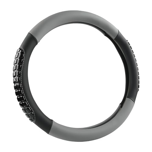 West Llama Nappa Leather Car Steering Wheel Cover Gel Massage,Cool in Summer,Universal 15 inch(Gray+Black-Standard Size) - color: F-Gray+Black, size: Standard size (14 ½''-15'')