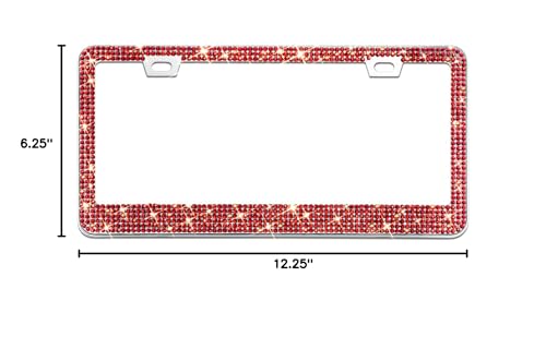 Bling License Plate Frame for Women, 1PCS Sparkly License Plate Frames| Over 1200 pcs 14 Facets Bedazzled Clear Glass Diamond Rhinestone Crystals w/Free Glitter Diamond Box (Red) - color: Red