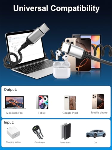 Coiled USB C to USB C Cable 3FT, 2 Pack Retractable USB C Cable for Car, Type C Fast Charging Cable Compatible with iPhone 17/16/15, Samsung Galaxy S25 S24 S23, Pixel 10 9 - style: USB-C