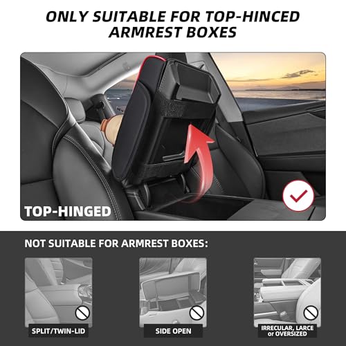 5 in 1 Car Center Console Cover, Armrest Pad with 2 Storage Pockets, Cup Holder, Tissue Box Slot, Phone Holder, Universal Car Interior Organizer (Black with Red Stitching) - color: Black with Red Stitching