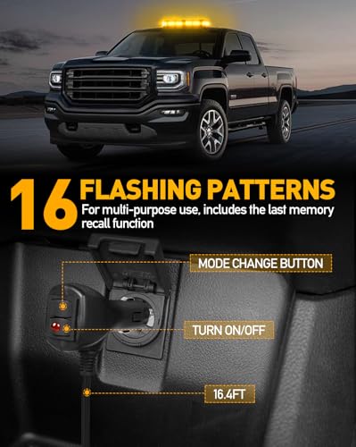HLauto 406D Rooftop Emergency Strobe Lights Bar, 102 LED Amber Mini Beacon Safety Flashing Warning Traffic Lights Bar w/Magnetic Base for 12-24V Trucks, Construction Vehicles, Snowplow, Cars - color: Amber