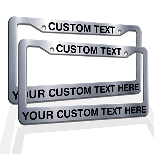 Any Text License Frames - Your Custom Message Plate Frame Custom Personalized Name Monogram Logo License Plate Frame Custom Funny License Plate Holder - Metal - color: metal, size: Two frames