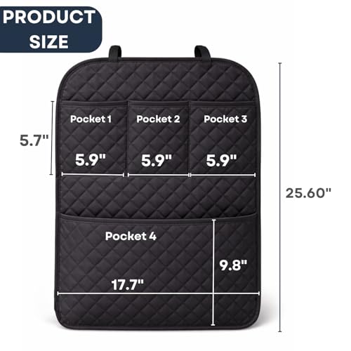 SAVUK 2 Pack Car Back Seat Cover 3 Pocket + 1 XLarge Pocket Organizer Protector from Dirt Scratches Mud Fit All Automotive Model Waterproof Durable Preventing the Impact of Children Kick 17"x25"
