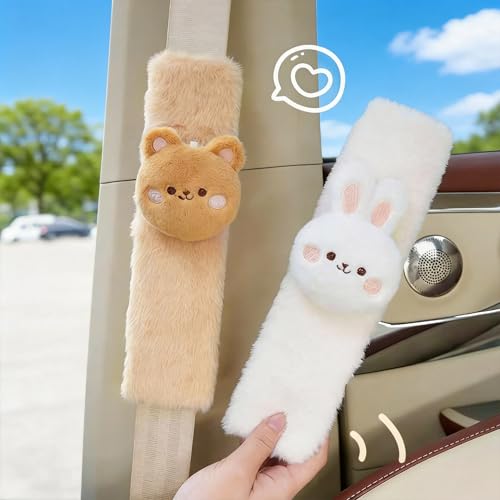 2 PCS Seat Belt Cover Pad, Cute Kawaii Animal Bear Seatbelt Covers for Kids and Adults, Winter Plush Fluffy Soft Seat Belt Cover, Cartoon Seatbelt Cushion,Car Seat Strap Pads (F-Bear) - color: F-Bear
