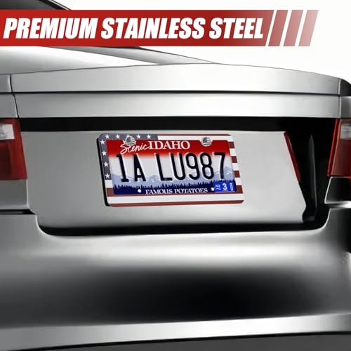 QUANQIUFEI 2 Pack License Plate Frames, Stainless Steel Car License Plate Cover Car Accessories with Screw Caps (Red and Blue) - color: Red and blue