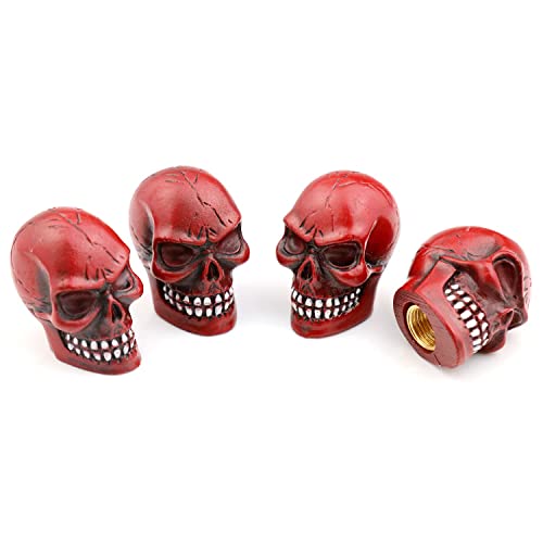 Cars Tires Valve Stem Caps Cover Dustproof Cool Skull Head Universal Fit Most of Cars SUV Bike Trucks Motorcycles 4 Pcs/Set (red) - color: Red