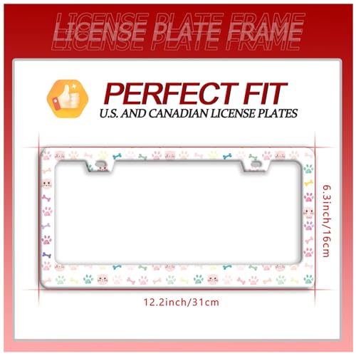 Animals Paws Printed License Plate Frame Cute Cat Dog License Plate Funny Auto Accessories Stainless Steel License Plate Holder 6 x12 Inch Women Men - color: Cute Cat Dog Paws Print