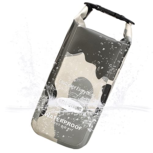 Boat First Aid Kit Waterproof, WELL-STRONG Marine Emergency Kit with Roll Top Dry Bag for Boating Fishing Kayaking – Water-Resistant Contents for Camping & Beach(Camouflage Grey) - color: Ws011-camo