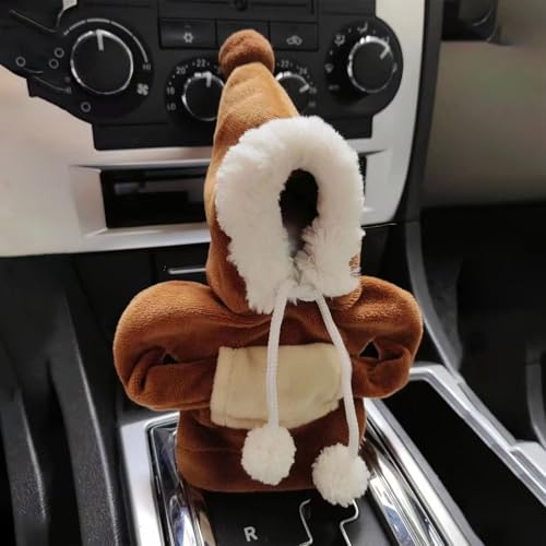 Car Gear Shift Hoodie, Funny Plush Universal Cars Shift Knob Cover, Mini Hoodie for Auto Shifter, Automotive Interior Cute Gadgets Accessories Decor for Women Men (Brown) - style: Brown Plush