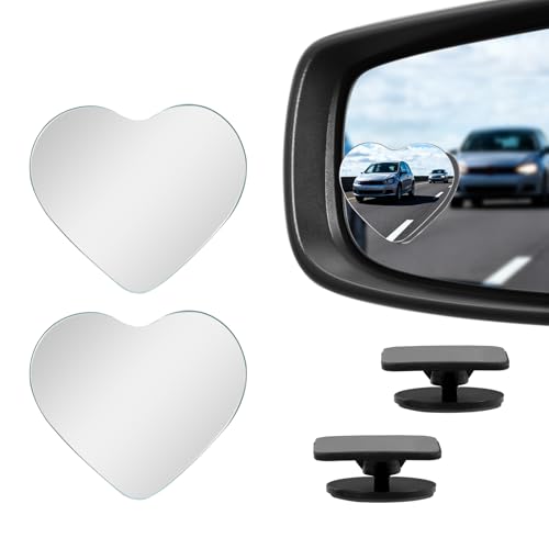 2 PCS Car Blind Spot Mirror, HD Frameless Convex Glass Angle Adjustable, Self-adhesive Back Auxiliary Reverse Mirror Wide Angle Side Mirrors Universal Car Exterior Accessories (Heart) - size: Heart