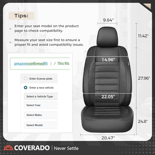 Coverado Car Seat Covers Full Set, Luxury Leather Car Seat Covers, Automotive Front and Rear Mesh Seat Covers, Full Set 5 Seats, Black Seat Covers for SUV Sedan Truck - color: Black, size: Fullset