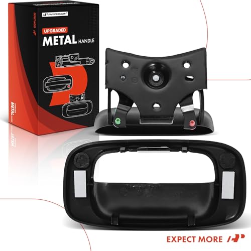 A-Premium Upgraded Metal Tailgate Handle with Bezel Trim Rod Clips Compatible with 1999-2007 Chevrolet Silverado GMC Sierra 1500 2500 3500, Replace# 15997911, 15228539, 15228541, 15228540 - color: Textured Black, size: Upgraded Metal Handle & Improved Bez