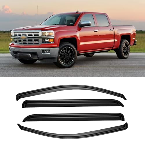Window Rain Guards for 2014-2018 Chevy Silverado/GMC Sierra 1500 Crew Cab & 15-19 Silverado/Sierra 2500HD 3500HD, Window Visor Vent Wind Shade Deflector Shield Protector Sun, for Full-Size Cab Only - size: For 14-19 Silverado/ Sierra crew cab