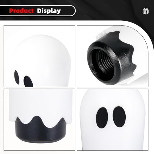 Ghost Shift Knob, Aluminum Weighted Automotive Gear Shift Manual knobs Lever with 3 Threaded Adapters M8 M10 M12 x 1.25, Universal for Vehicle Funny Cool Spooky Car Accessories (White) - color: White