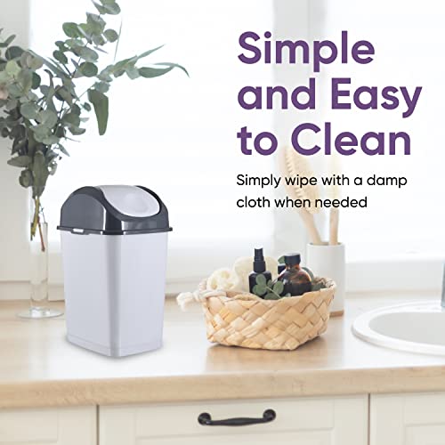 Superio Mini Desktop Trash Can with Swing Top Lid Portable Plastic Garbage Can for Countertop, Desktop, Make up Vanity, Bathroom, Car, Under Sink, Dorm Compact Waste Bin 5 L 1.25 Gal (2, Smoke/Grey) - size: 1.25 Gallon, style: 2 Pack