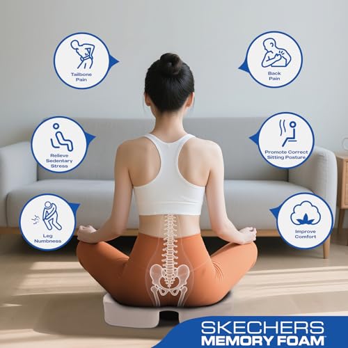 Skechers Seat Cushion, Ergonomic Memory Foam Cushion for Long Sitting Hours on Office & Home Chair, Car Seat Cushion for Sciatica, Coccyx Cushion,Beige - color: Beige