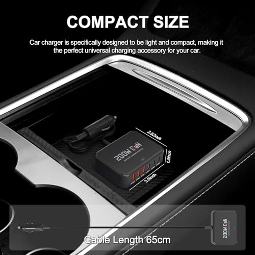 Dzytnsy 200W Car Fast Charging Station,6 Ports, Compatible with MacBook pro/Air/M5 M4 M3 M2 M1/Dell/Lenovo/HP,for iPhone 17/16/15 Series,Samsung Galaxy S26/S25 Ultra/S24 Series and More