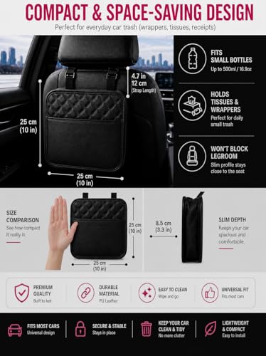 Leather Car Trash Can for Headrest – Waterproof Car Garbage Bin, Durable Organizer for SUV, Truck & Car