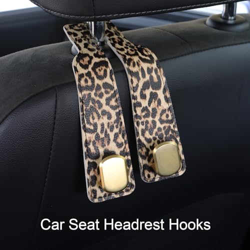 Purse and Bag Hook for Car, Zinc Alloy Seat Headrest Hooks, Upgraded Leather Car Seat Back Purses Hanger and Bags Holder (Leopard, 2Pack) - color: Leopard