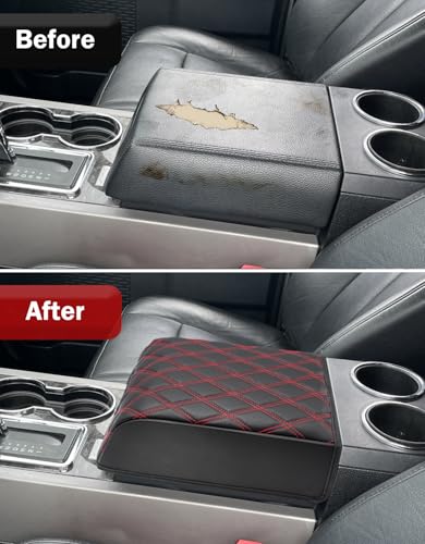 KBH Center Console Armrest Cover for F150 2004-2014, Lincoln Mark LT 2006-2008, Ford Expedition 2007-2017, Anti-Scratch, Black-Red Stitch (Fits Bucket Seat Console Only) - size: Bucket Seat, 04-14 F150, Red Stitch