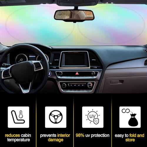 Windshield Sun Shade Foldable Car Front Window Covers for Car Accessories Sun Heat UV Rays Visor Protector Protection for Universal Cars SUV Truck (Rainbow) - style: Rainbow