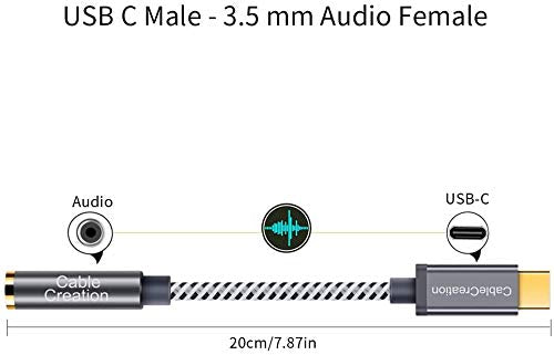 CableCreation USB C to 3.5mm Audio Adapter, Type C to Headphone Adapter, USB C to Aux 24bit/96kHz HiFi DAC Cable for iPhone 16 15 Pro Max/15 Pro/15 Plus, iPad, Galaxy S24 S23 Ultra, Pixel 9, 0.33 ft - style: USB C+3.5mm Audio (1-Port)