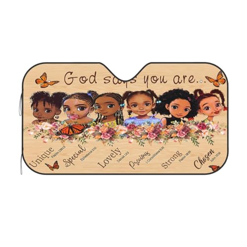 African American Windshield Sunshade Black Queen Girl Windshield Sun Shade, Foldable Auto Sunshade for Car Truck SUV Auto
