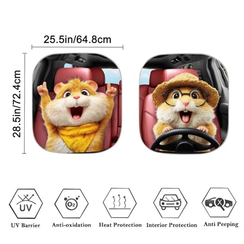 2 PCS Car Windshield Sun Shade Hamster Foldable Sun Shield for Front Window Blocks UV Rays and Keeps Your Vehicle Cool, Auto Sunshade for Car Truck SUV - color: Hamster
