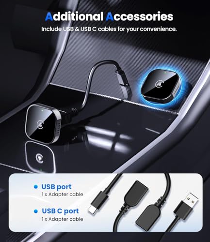 Teeran 2 in 1 Wireless CarPlay and Android Auto Adapter, Easy Setup Plug and Play, Fast Seamless Use Supports 1000+ Cars with Built-in Wired Car Play/Android Auto Compact Sleek Design Car Adapter